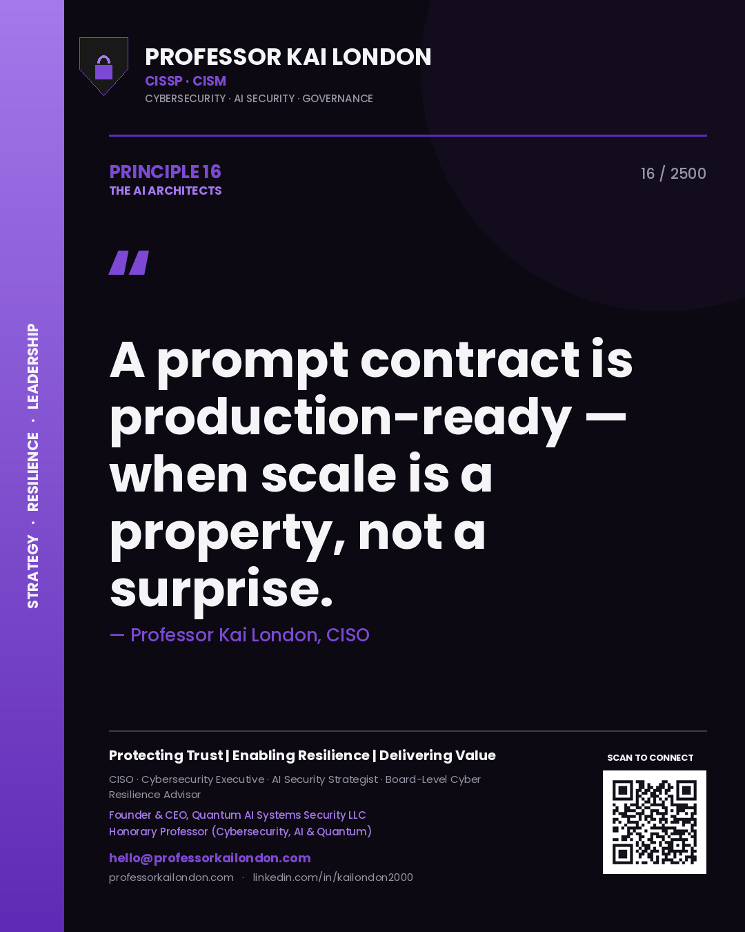 Professor Kai London principle 16: A prompt contract is production-ready — when scale is a property, not a surprise.