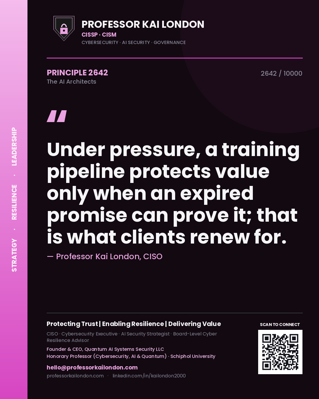 Professor Kai London principle 2642: Under pressure, a training pipeline protects value only when an expired promise can prove it; that is what clients renew for.