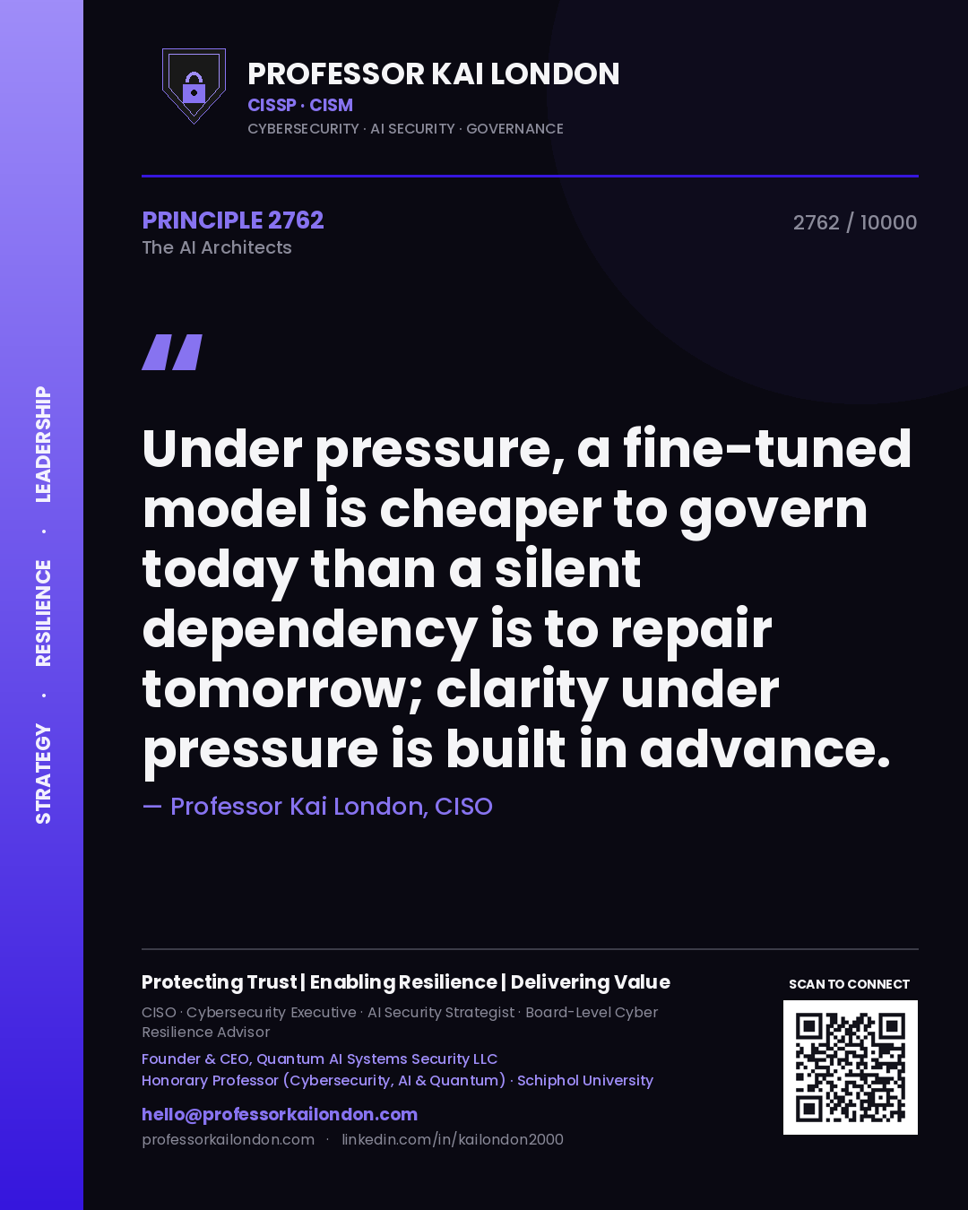 Professor Kai London principle 2762: Under pressure, a fine-tuned model is cheaper to govern today than a silent dependency is to repair tomorrow; clarity under pressure is built in advance.