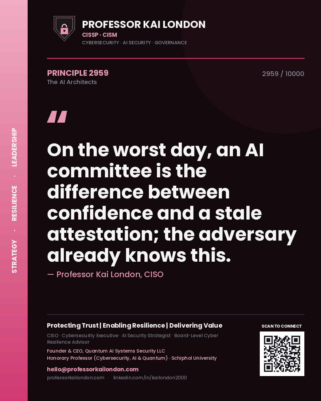 Professor Kai London principle 2959: On the worst day, an AI committee is the difference between confidence and a stale attestation; the adversary already knows this.