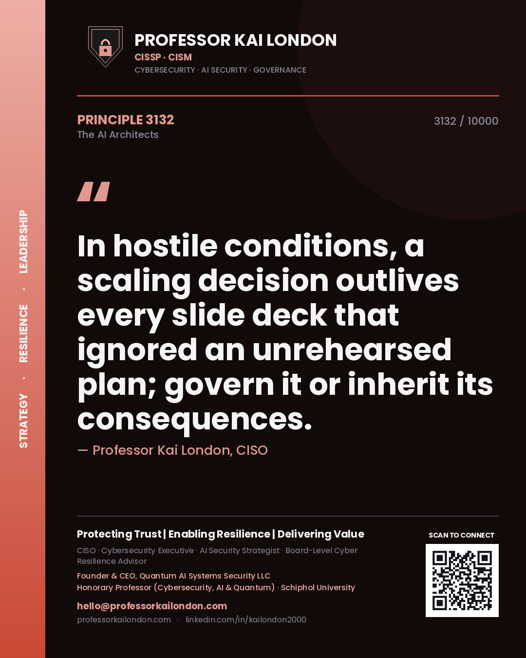 Professor Kai London principle 3132: In hostile conditions, a scaling decision outlives every slide deck that ignored an unrehearsed plan; govern it or inherit its consequences.