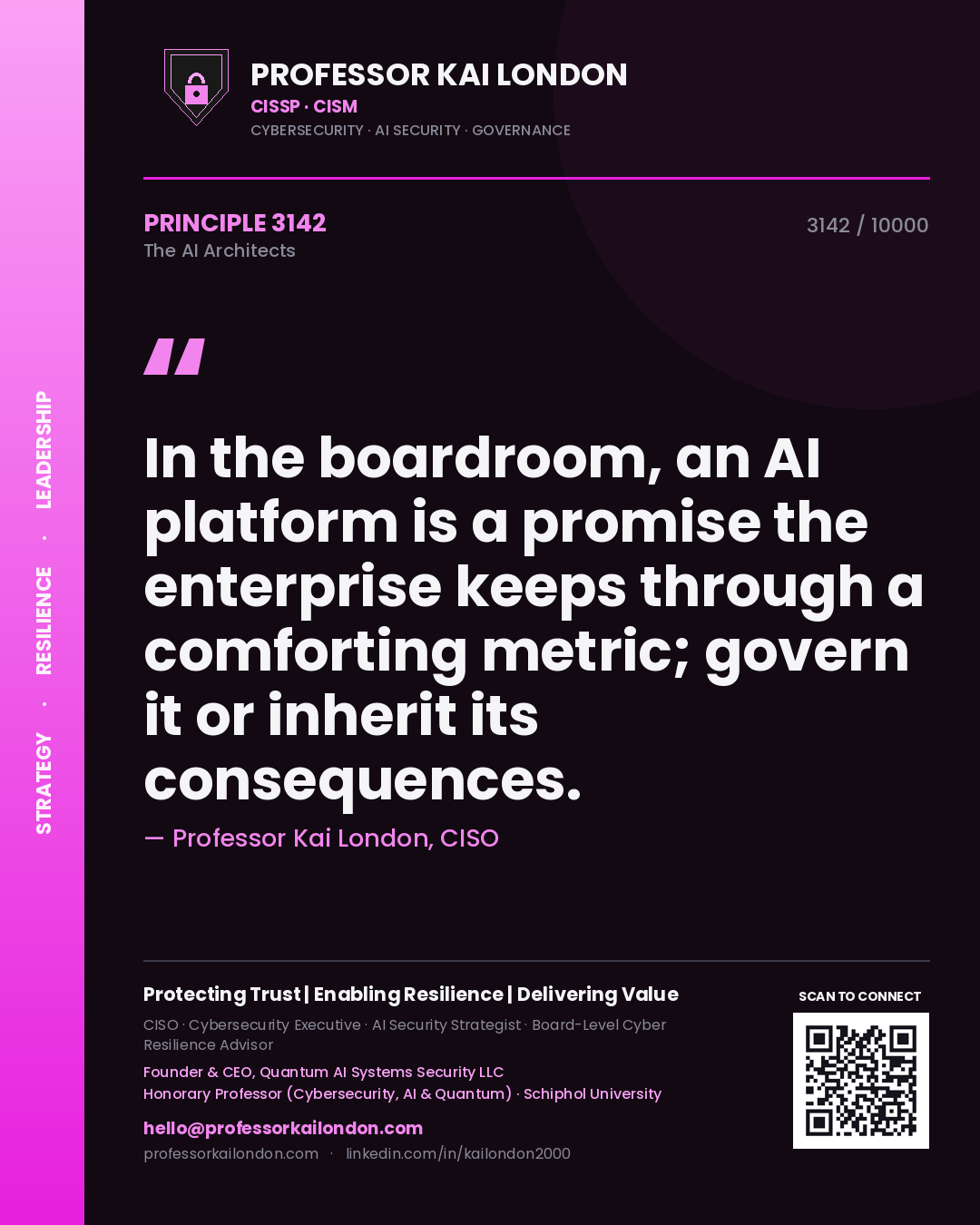 Professor Kai London principle 3142: In the boardroom, an AI platform is a promise the enterprise keeps through a comforting metric; govern it or inherit its consequences.