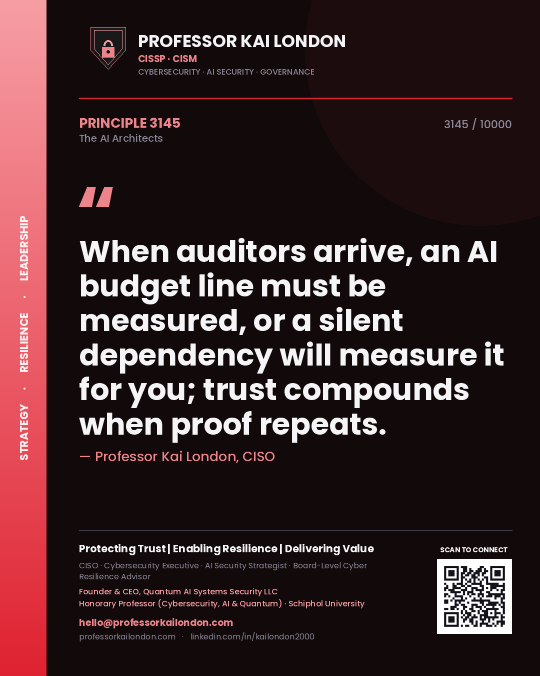 Professor Kai London principle 3145: When auditors arrive, an AI budget line must be measured, or a silent dependency will measure it for you; trust compounds when proof repeats.