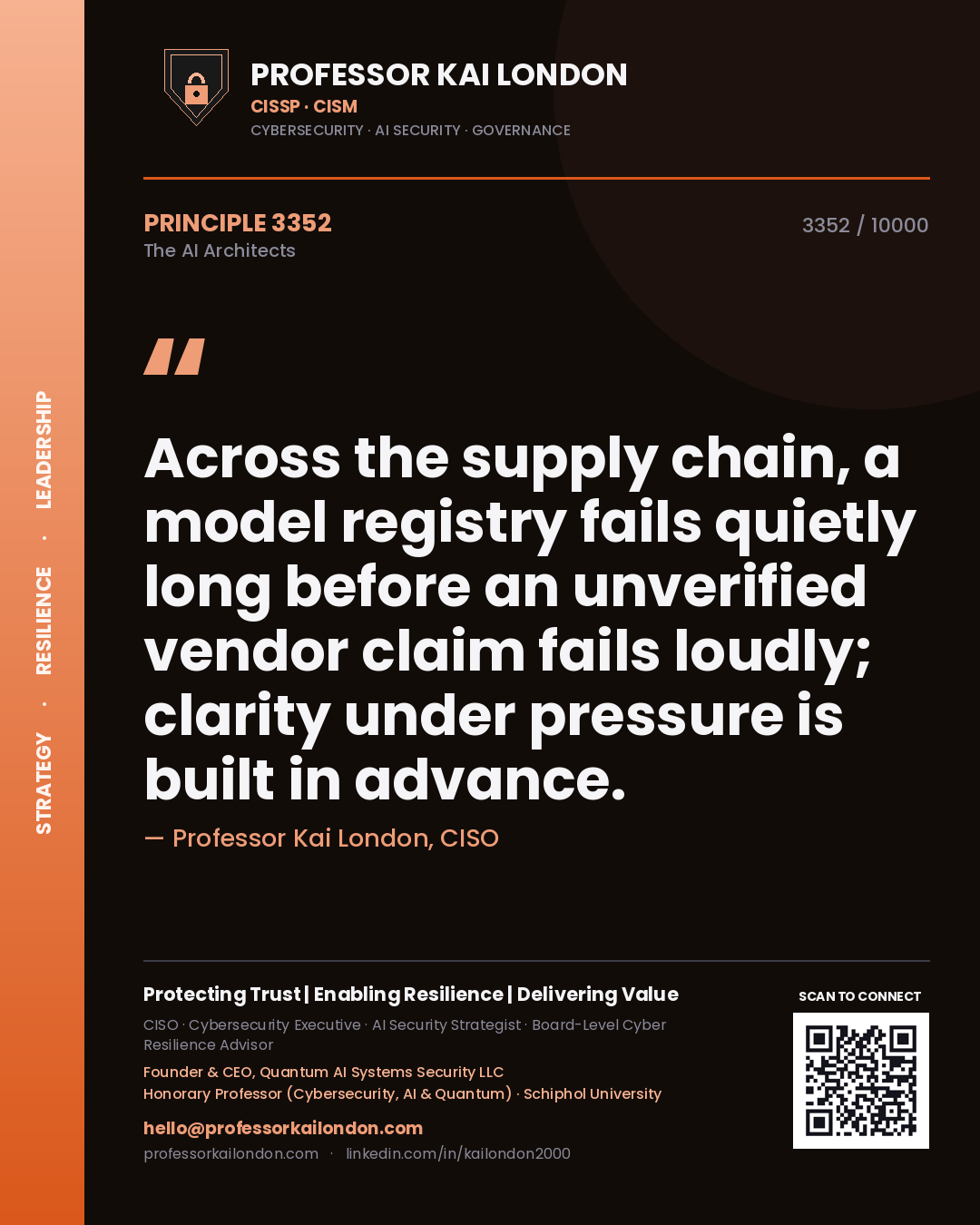 Professor Kai London principle 3352: Across the supply chain, a model registry fails quietly long before an unverified vendor claim fails loudly; clarity under pressure is built in advance.