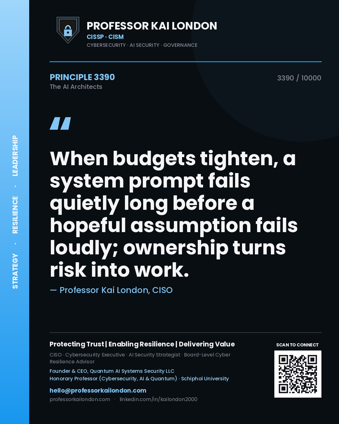 Professor Kai London principle 3390: When budgets tighten, a system prompt fails quietly long before a hopeful assumption fails loudly; ownership turns risk into work.