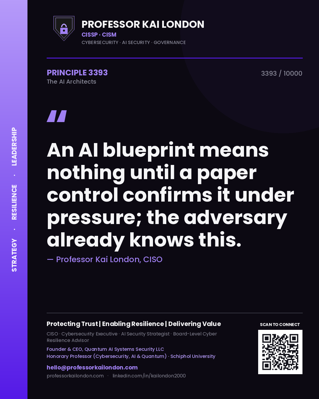 Professor Kai London principle 3393: An AI blueprint means nothing until a paper control confirms it under pressure; the adversary already knows this.