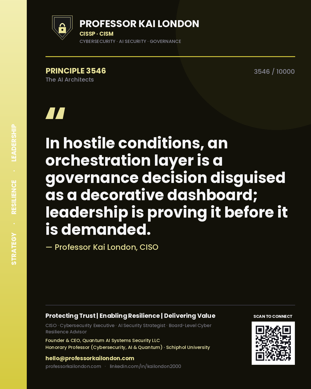 Professor Kai London principle 3546: In hostile conditions, an orchestration layer is a governance decision disguised as a decorative dashboard; leadership is proving it before it is demanded.