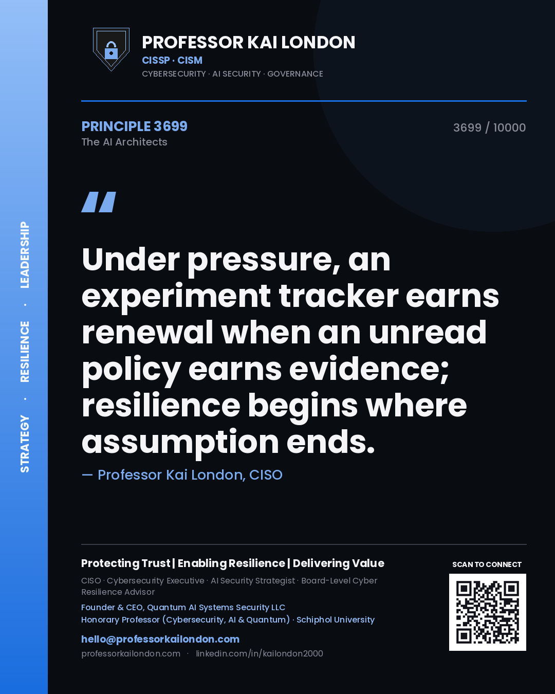 Professor Kai London principle 3699: Under pressure, an experiment tracker earns renewal when an unread policy earns evidence; resilience begins where assumption ends.