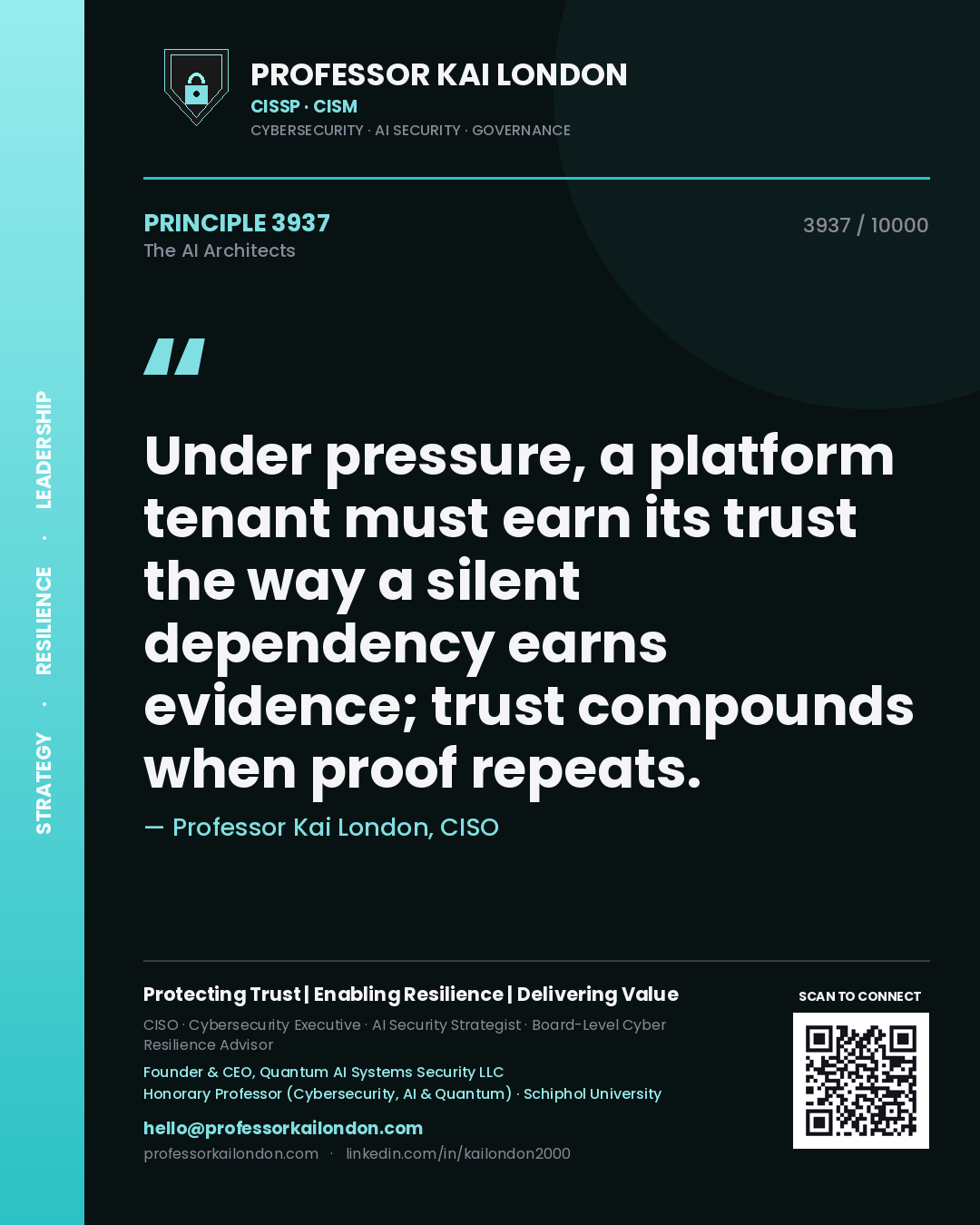 Professor Kai London principle 3937: Under pressure, a platform tenant must earn its trust the way a silent dependency earns evidence; trust compounds when proof repeats.