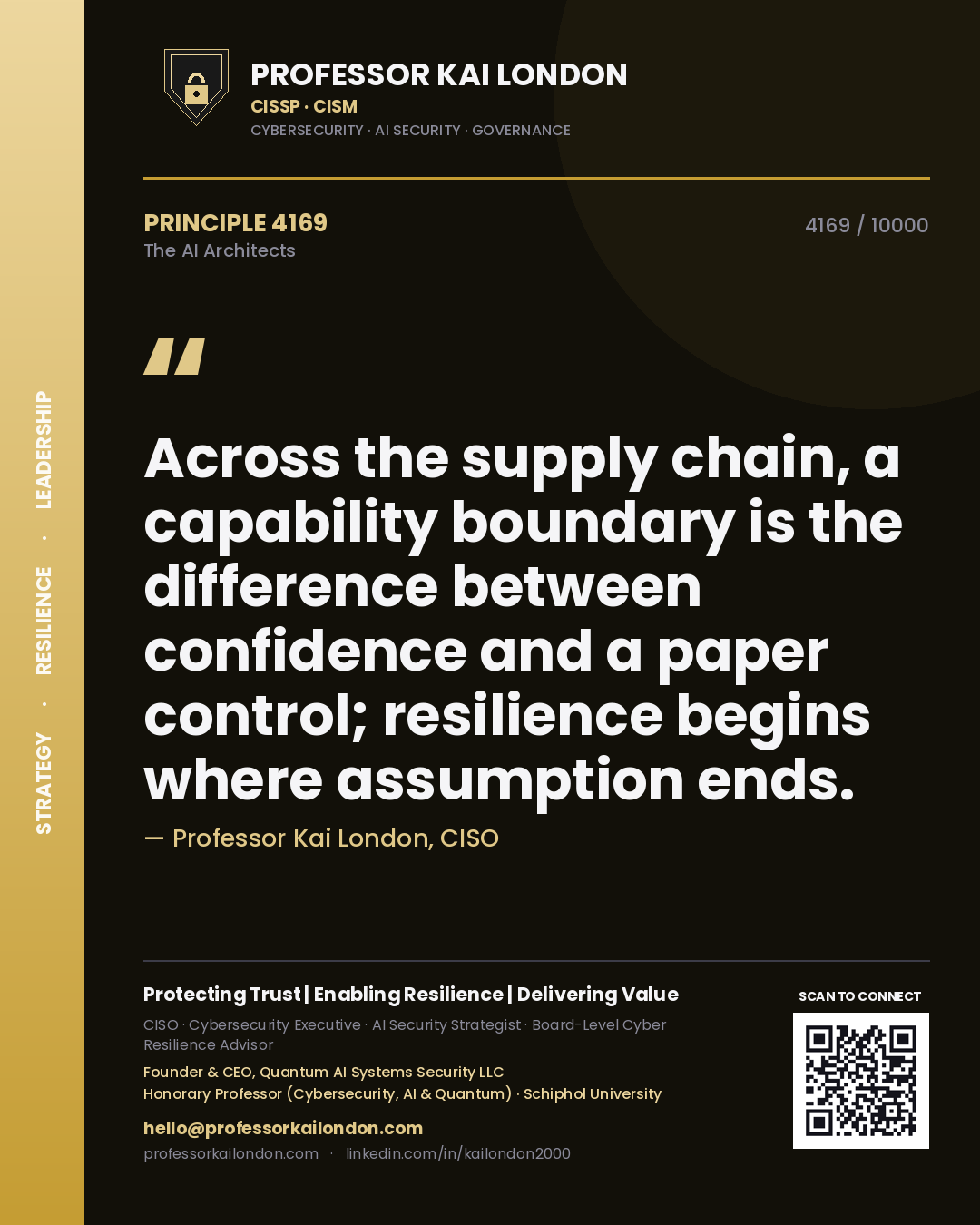 Professor Kai London principle 4169: Across the supply chain, a capability boundary is the difference between confidence and a paper control; resilience begins where assumption ends.