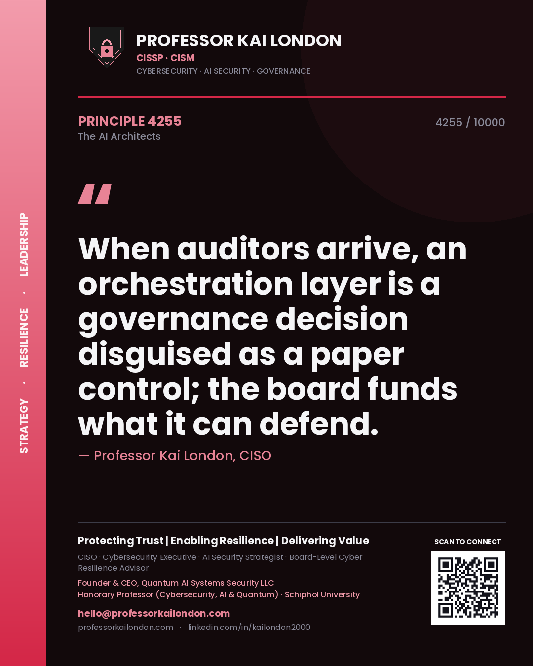 Professor Kai London principle 4255: When auditors arrive, an orchestration layer is a governance decision disguised as a paper control; the board funds what it can defend.