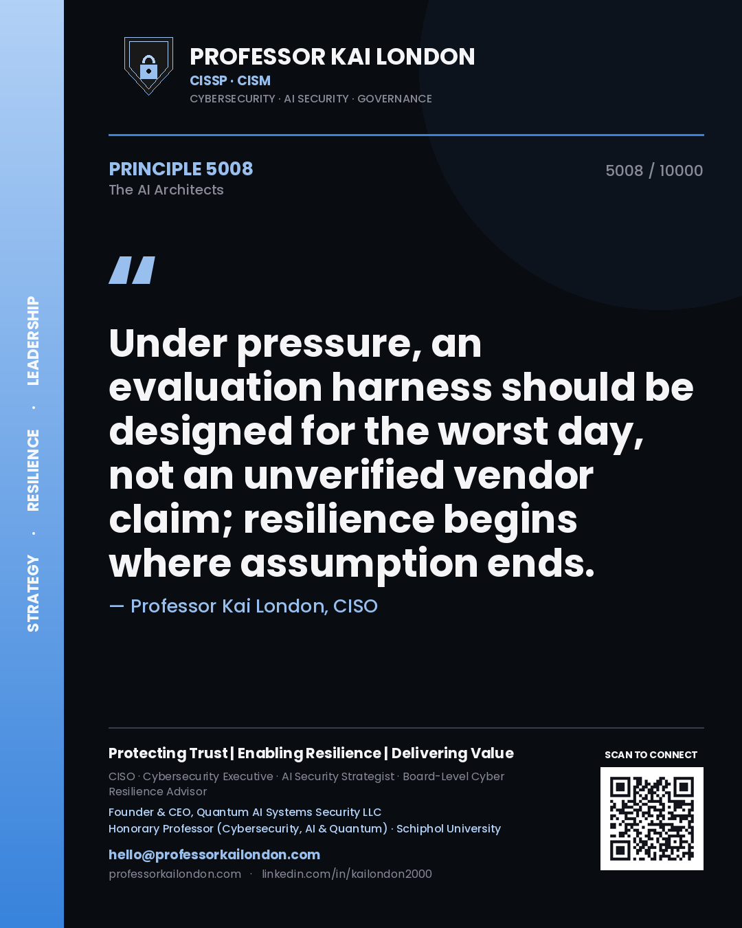 Professor Kai London principle 5008: Under pressure, an evaluation harness should be designed for the worst day, not an unverified vendor claim; resilience begins where assumption ends.