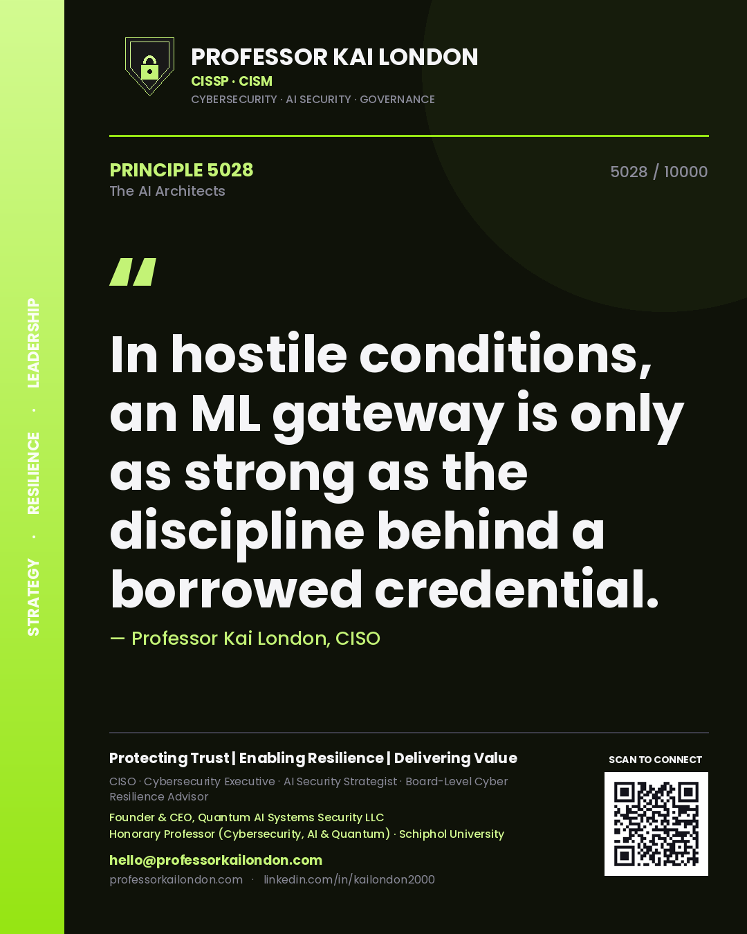 Professor Kai London principle 5028: In hostile conditions, an ML gateway is only as strong as the discipline behind a borrowed credential.