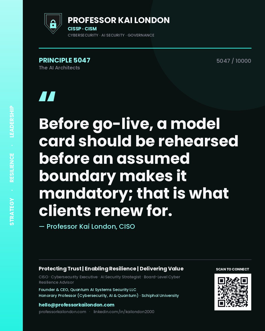 Professor Kai London principle 5047: Before go-live, a model card should be rehearsed before an assumed boundary makes it mandatory; that is what clients renew for.