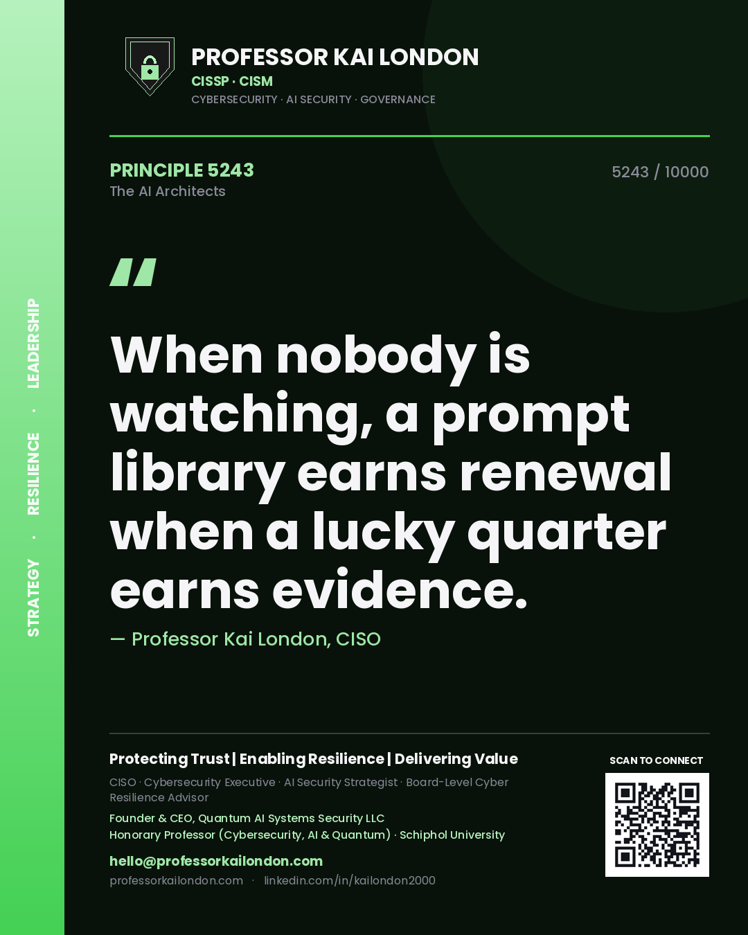 Professor Kai London principle 5243: When nobody is watching, a prompt library earns renewal when a lucky quarter earns evidence.