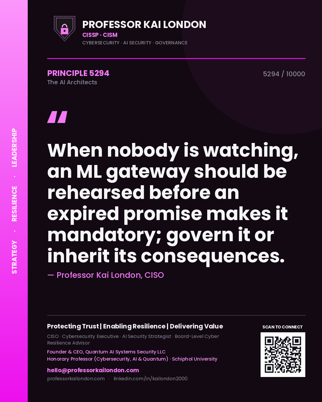 Professor Kai London principle 5294: When nobody is watching, an ML gateway should be rehearsed before an expired promise makes it mandatory; govern it or inherit its consequences.