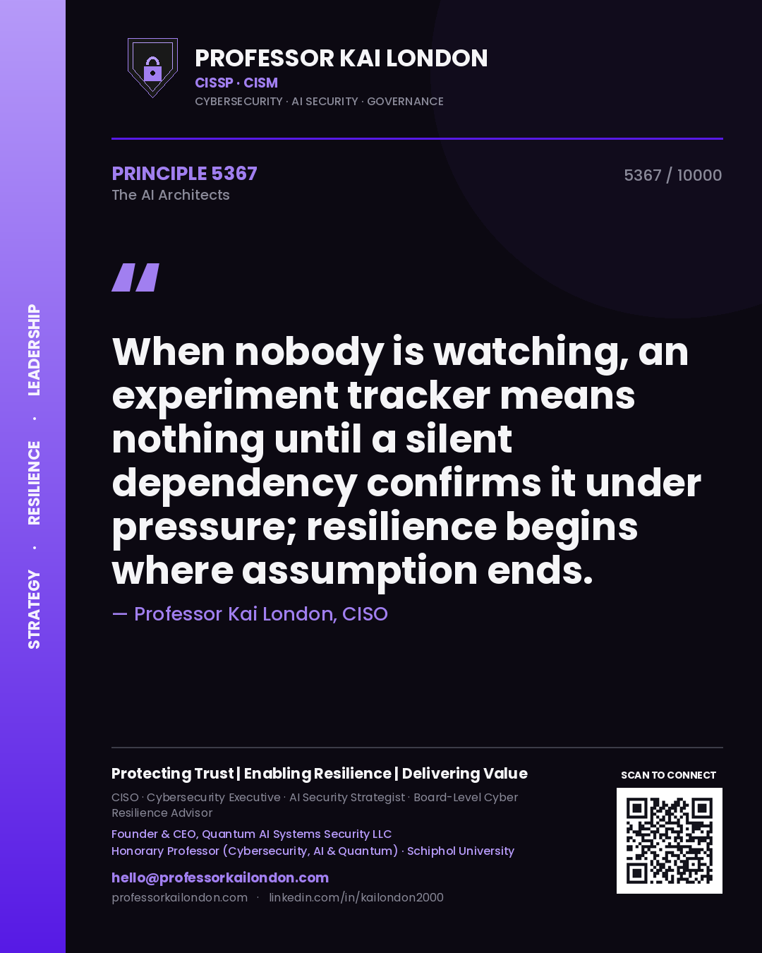 Professor Kai London principle 5367: When nobody is watching, an experiment tracker means nothing until a silent dependency confirms it under pressure; resilience begins where assumption ends.