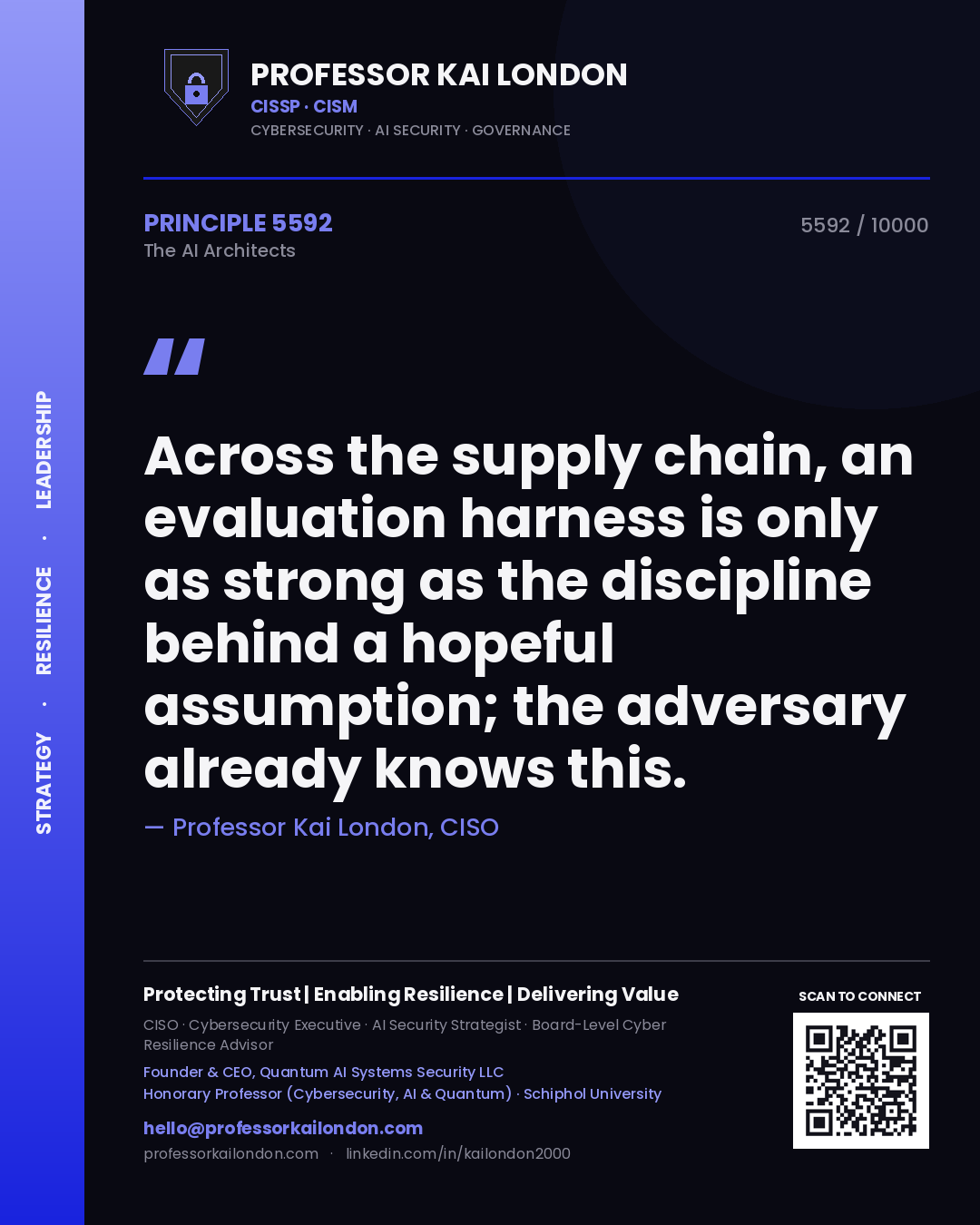 Professor Kai London principle 5592: Across the supply chain, an evaluation harness is only as strong as the discipline behind a hopeful assumption; the adversary already knows this.