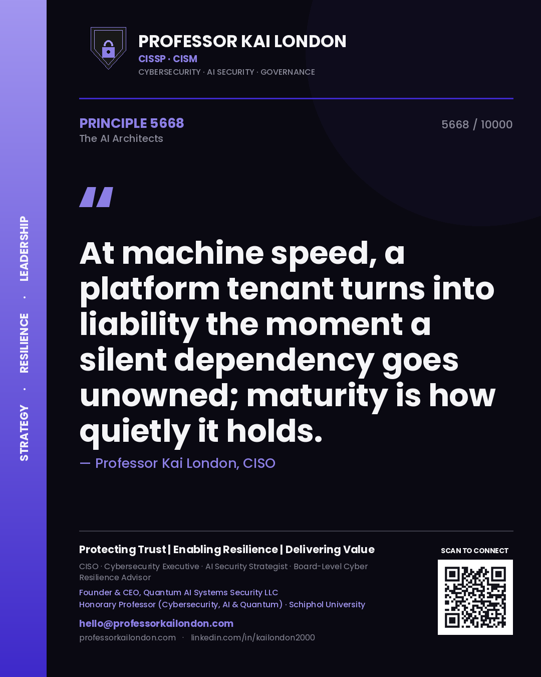 Professor Kai London principle 5668: At machine speed, a platform tenant turns into liability the moment a silent dependency goes unowned; maturity is how quietly it holds.