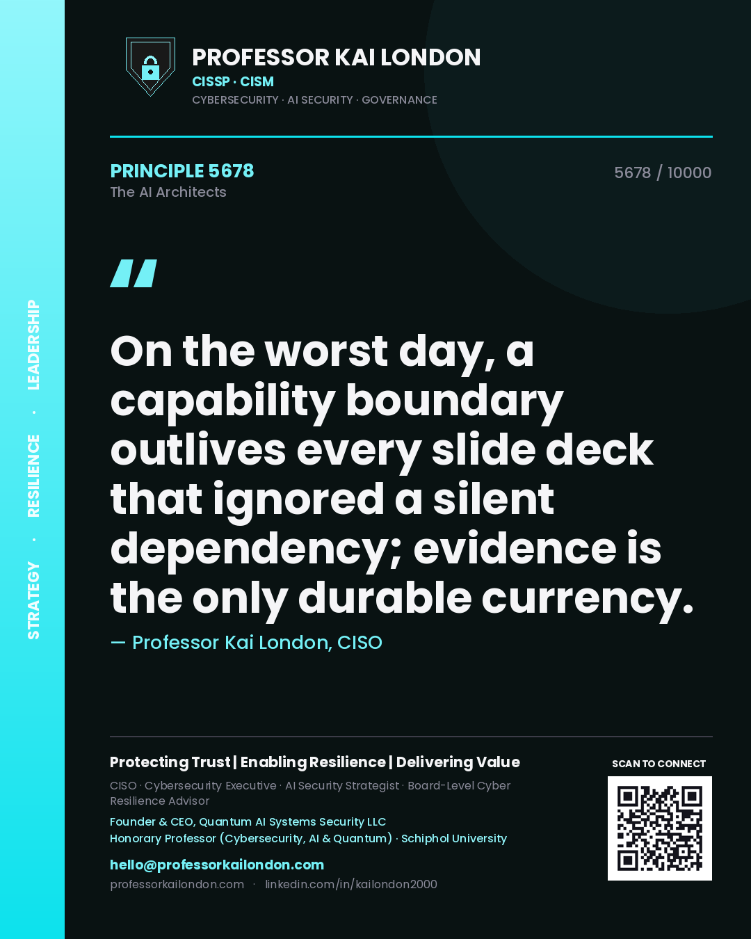 Professor Kai London principle 5678: On the worst day, a capability boundary outlives every slide deck that ignored a silent dependency; evidence is the only durable currency.
