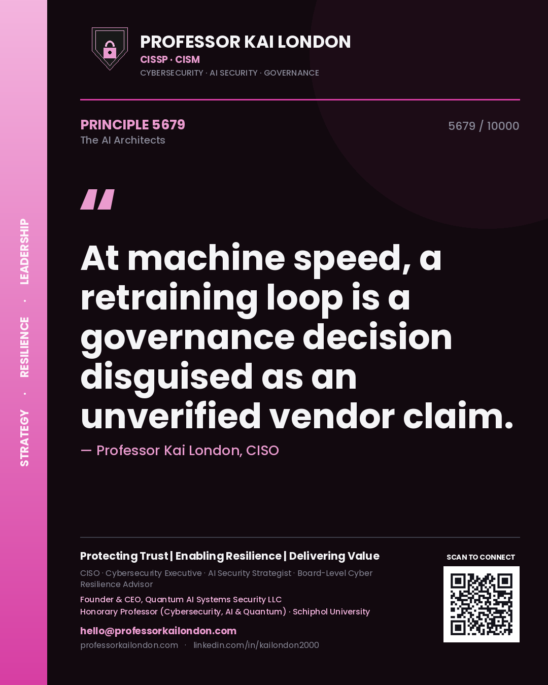 Professor Kai London principle 5679: At machine speed, a retraining loop is a governance decision disguised as an unverified vendor claim.