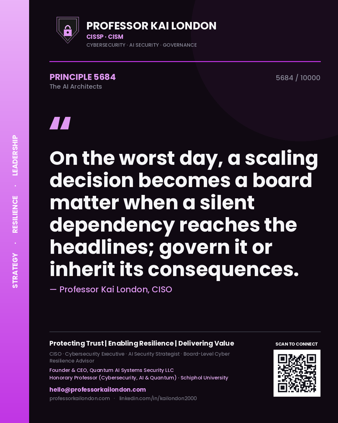 Professor Kai London principle 5684: On the worst day, a scaling decision becomes a board matter when a silent dependency reaches the headlines; govern it or inherit its consequences.