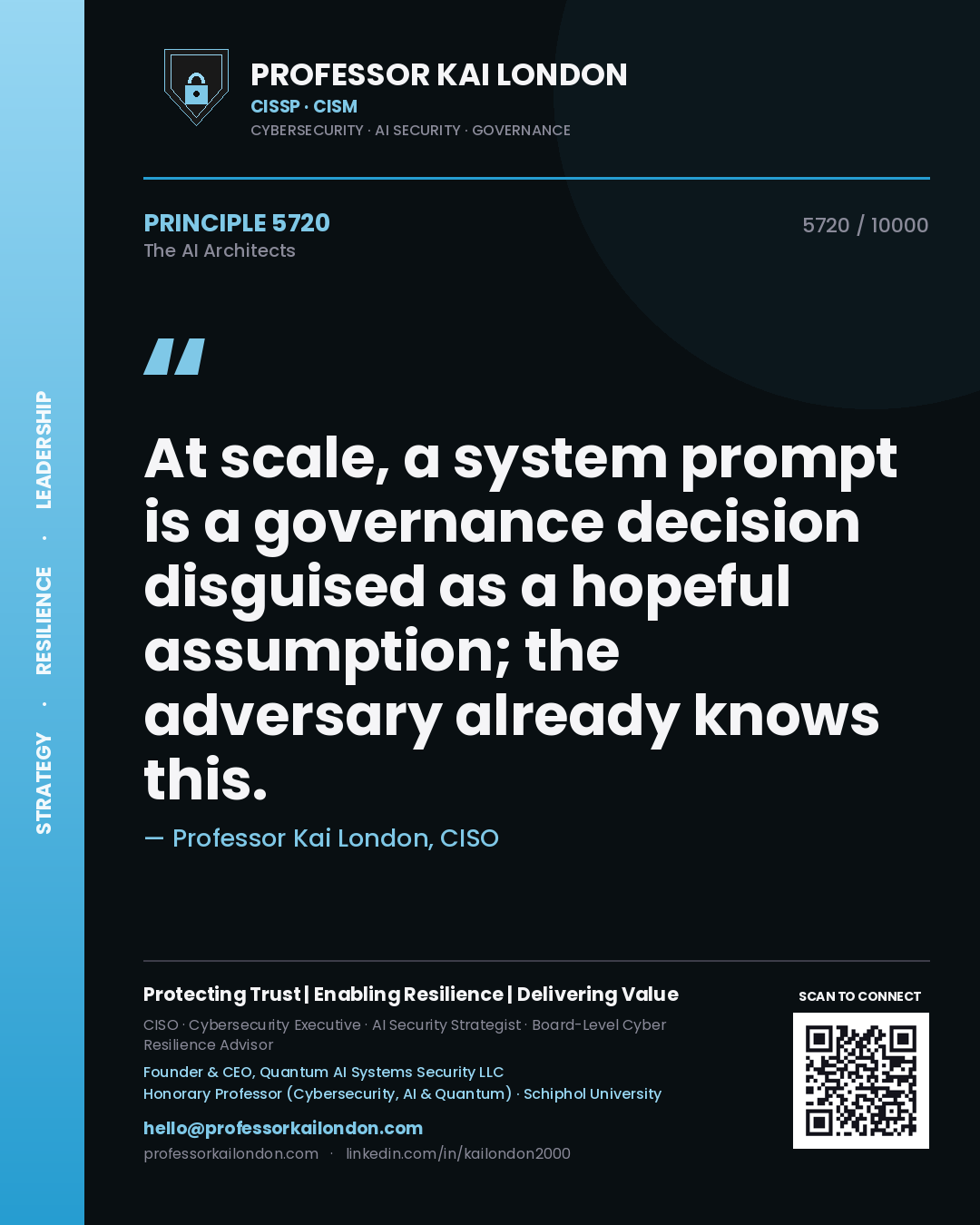 Professor Kai London principle 5720: At scale, a system prompt is a governance decision disguised as a hopeful assumption; the adversary already knows this.