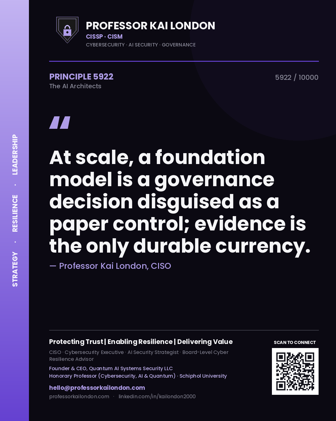 Professor Kai London principle 5922: At scale, a foundation model is a governance decision disguised as a paper control; evidence is the only durable currency.