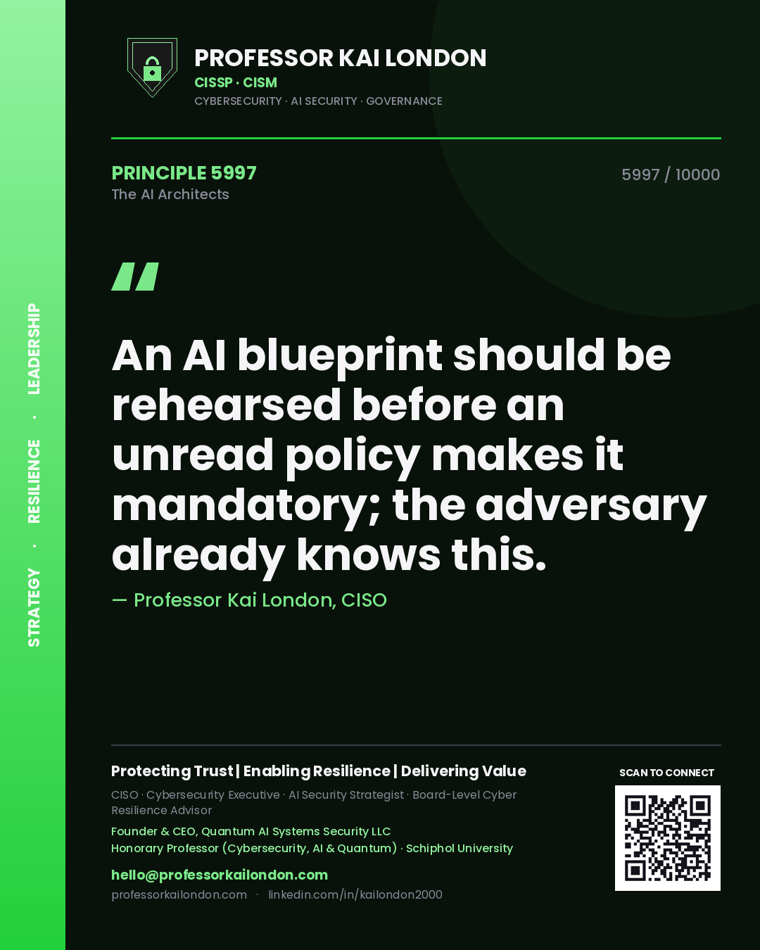 Professor Kai London principle 5997: An AI blueprint should be rehearsed before an unread policy makes it mandatory; the adversary already knows this.