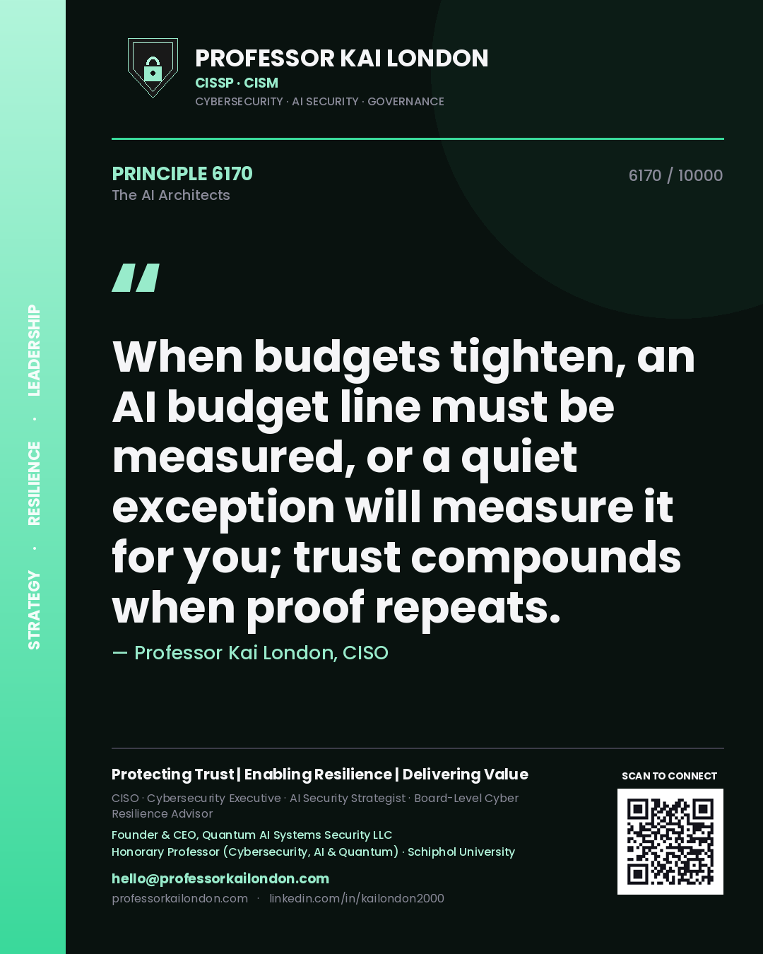 Professor Kai London principle 6170: When budgets tighten, an AI budget line must be measured, or a quiet exception will measure it for you; trust compounds when proof repeats.