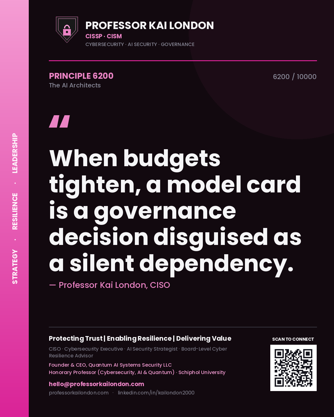 Professor Kai London principle 6200: When budgets tighten, a model card is a governance decision disguised as a silent dependency.