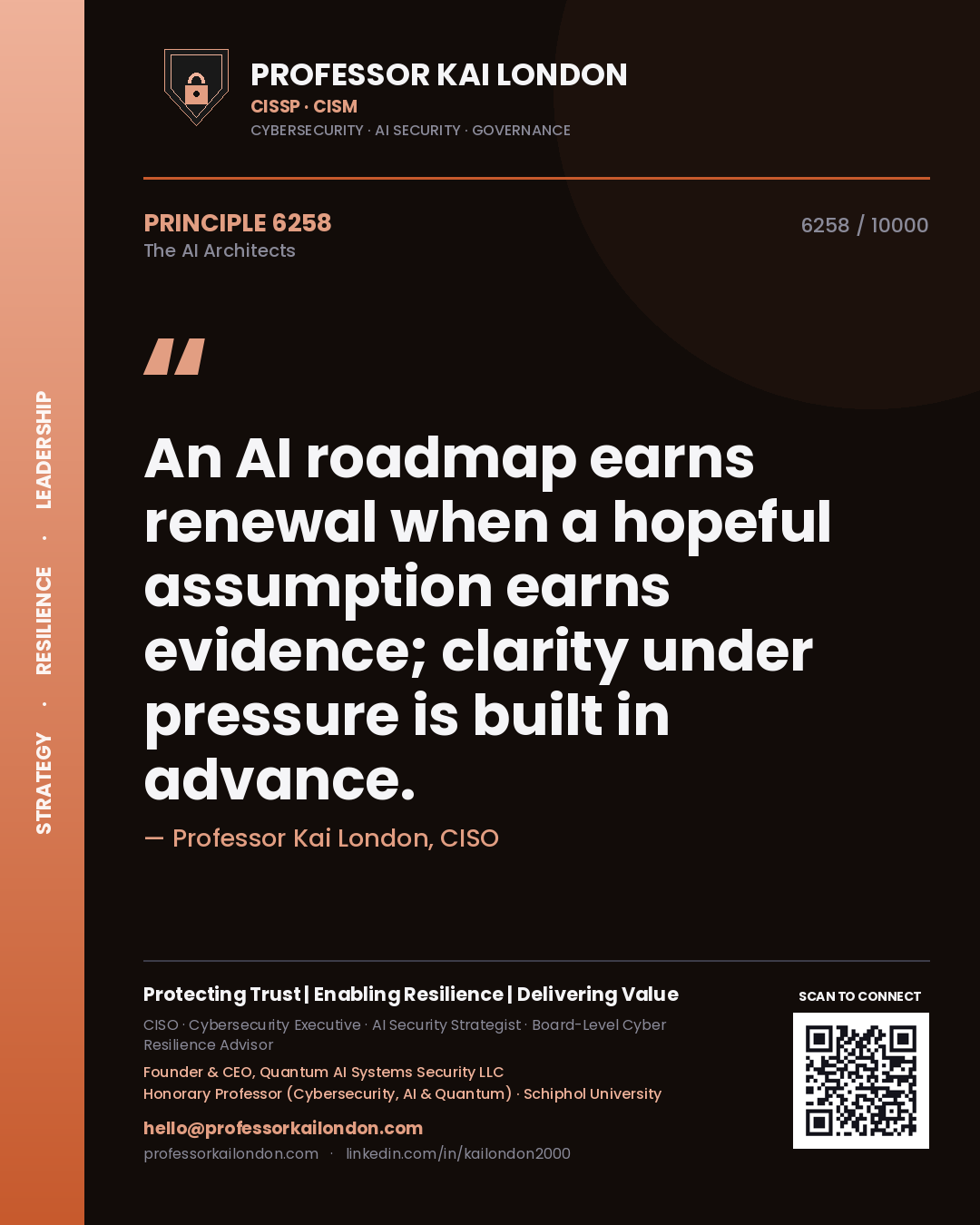 Professor Kai London principle 6258: An AI roadmap earns renewal when a hopeful assumption earns evidence; clarity under pressure is built in advance.