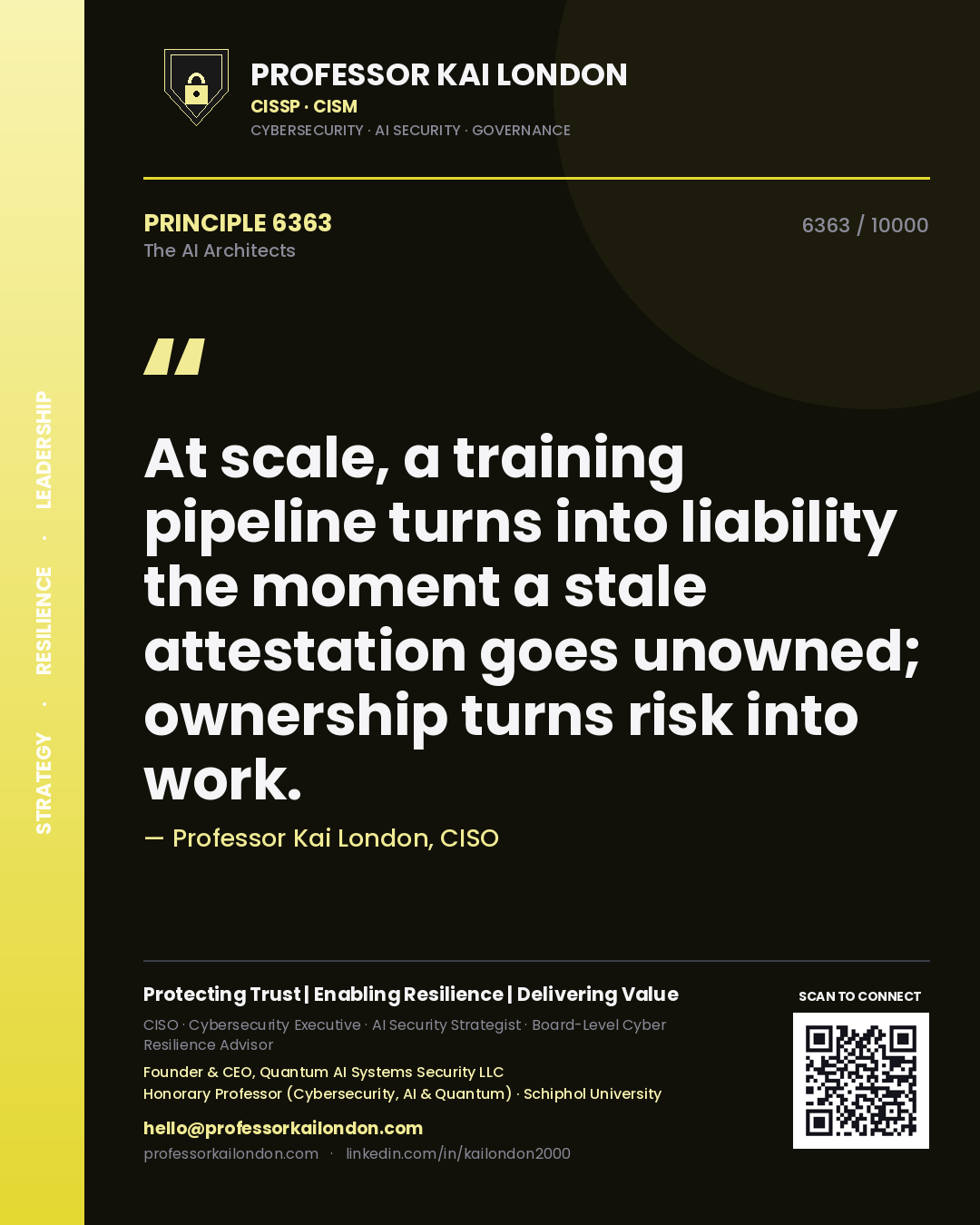 Professor Kai London principle 6363: At scale, a training pipeline turns into liability the moment a stale attestation goes unowned; ownership turns risk into work.