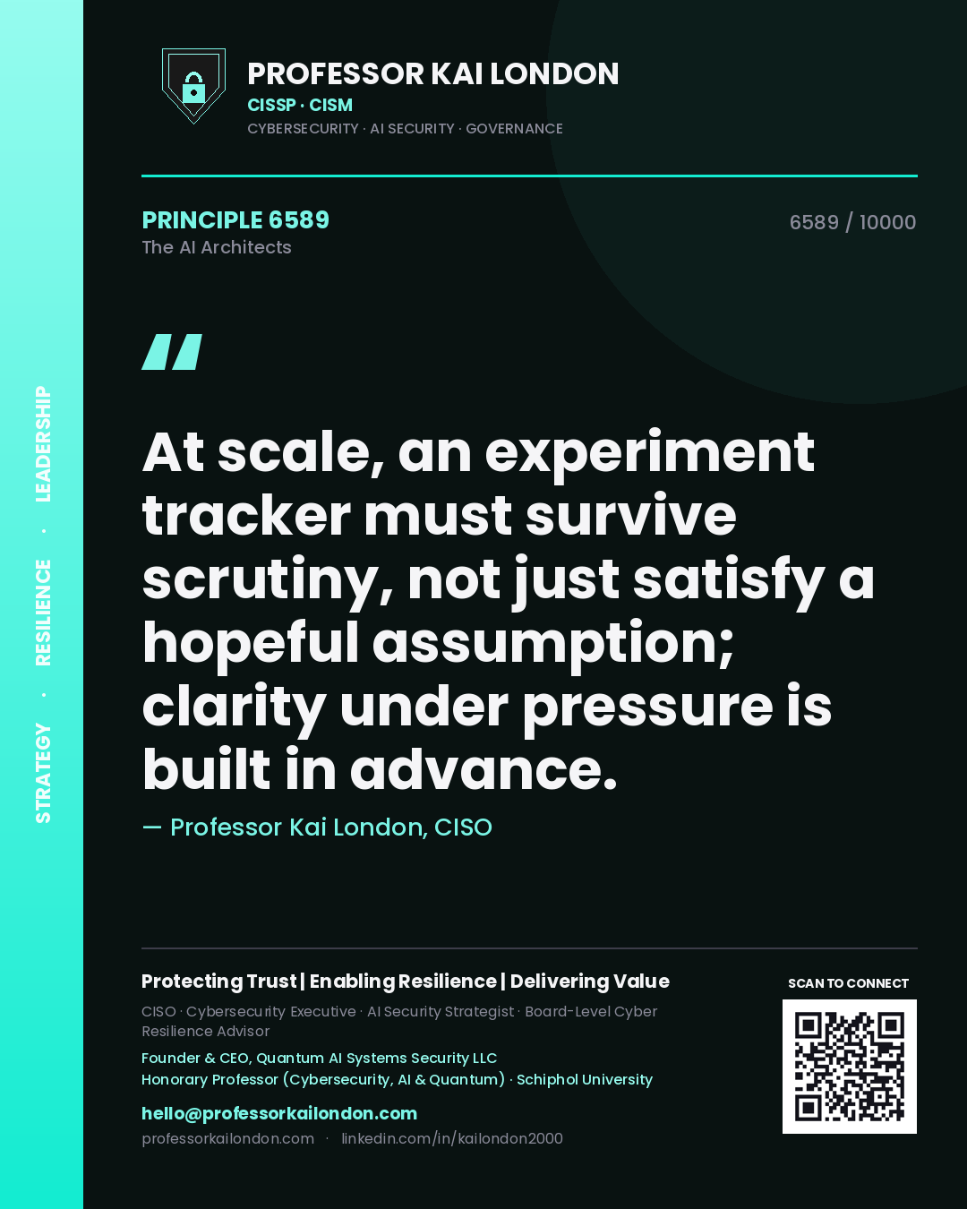 Professor Kai London principle 6589: At scale, an experiment tracker must survive scrutiny, not just satisfy a hopeful assumption; clarity under pressure is built in advance.