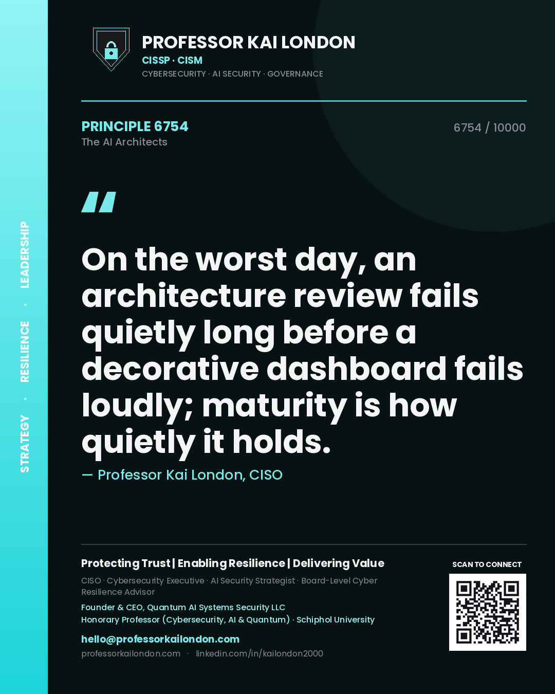 Professor Kai London principle 6754: On the worst day, an architecture review fails quietly long before a decorative dashboard fails loudly; maturity is how quietly it holds.