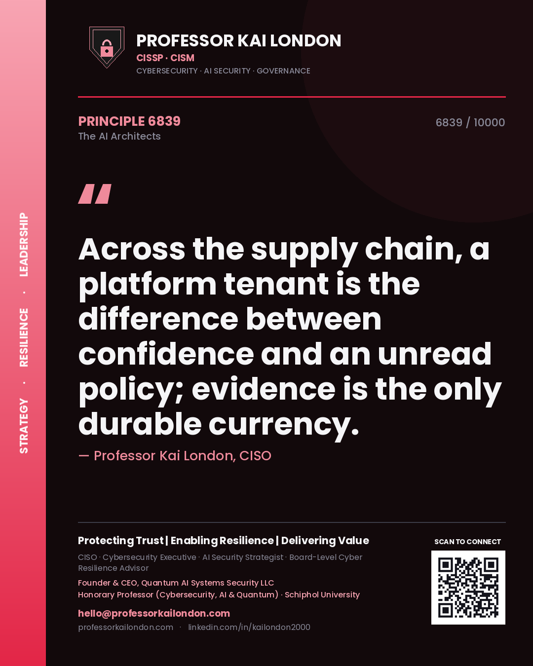 Professor Kai London principle 6839: Across the supply chain, a platform tenant is the difference between confidence and an unread policy; evidence is the only durable currency.