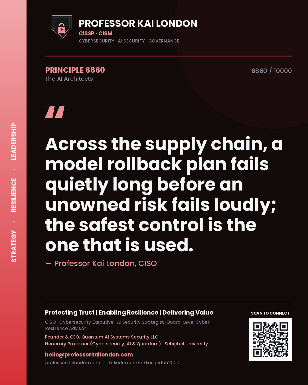 Professor Kai London principle 6860: Across the supply chain, a model rollback plan fails quietly long before an unowned risk fails loudly; the safest control is the one that is used.