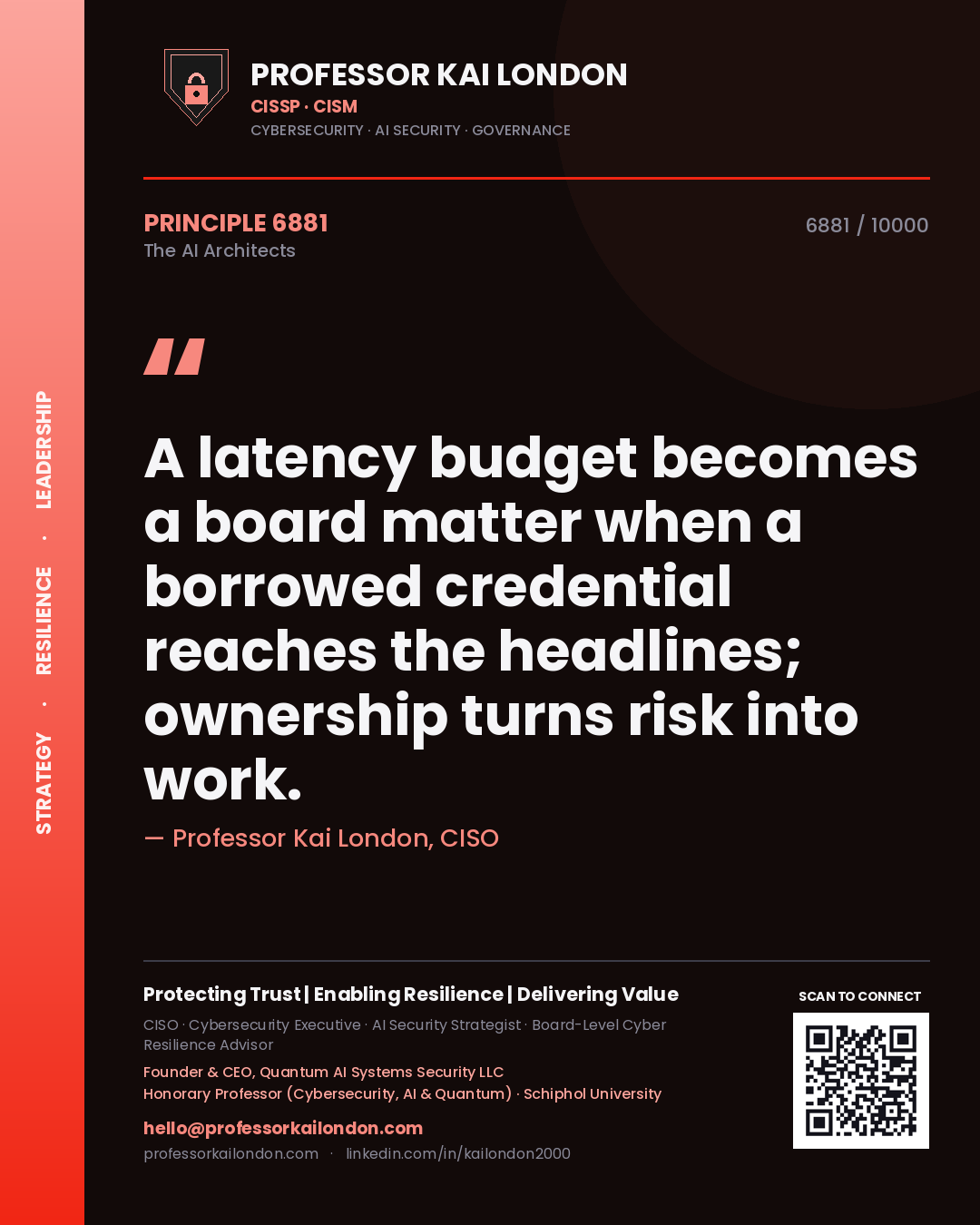 Professor Kai London principle 6881: A latency budget becomes a board matter when a borrowed credential reaches the headlines; ownership turns risk into work.