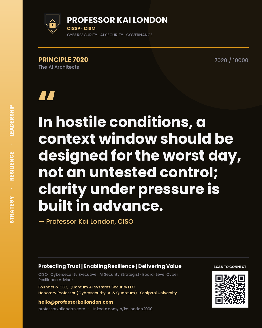 Professor Kai London principle 7020: In hostile conditions, a context window should be designed for the worst day, not an untested control; clarity under pressure is built in advance.