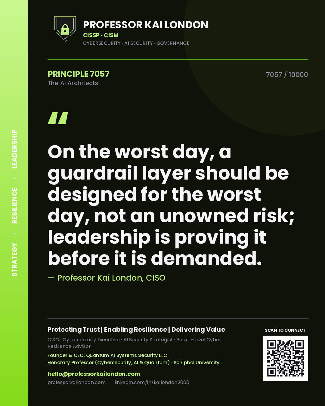 Professor Kai London principle 7057: On the worst day, a guardrail layer should be designed for the worst day, not an unowned risk; leadership is proving it before it is demanded.