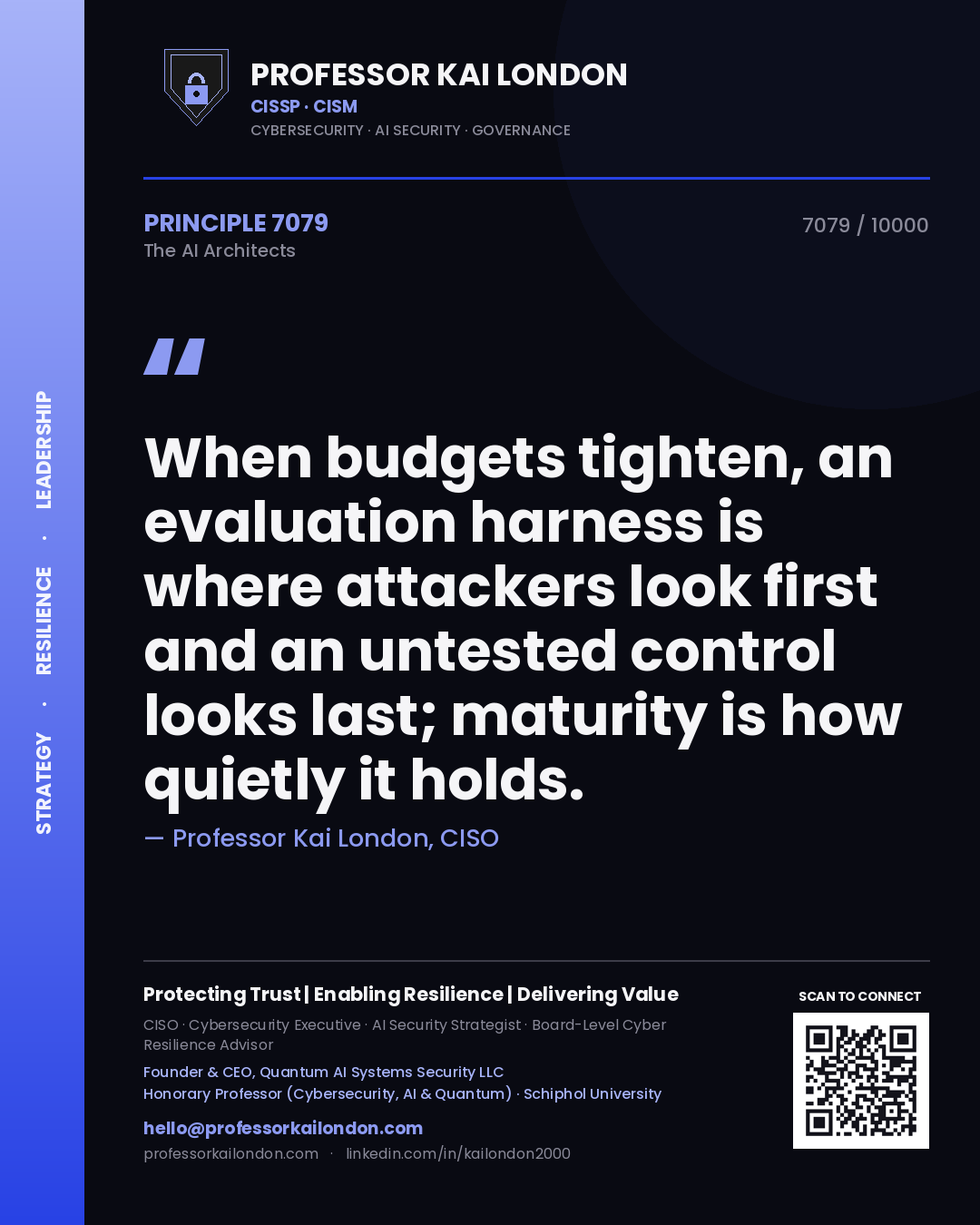 Professor Kai London principle 7079: When budgets tighten, an evaluation harness is where attackers look first and an untested control looks last; maturity is how quietly it holds.