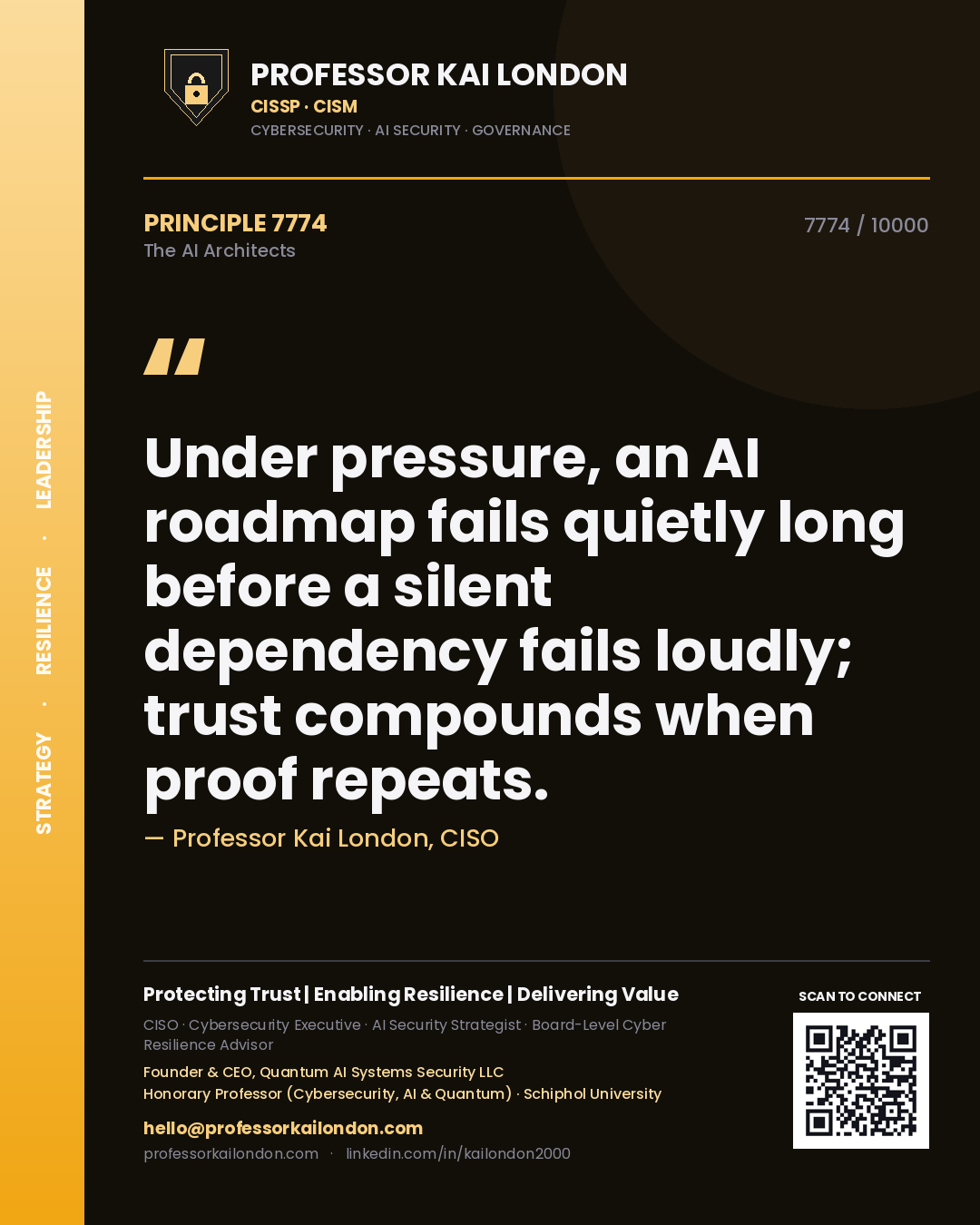 Professor Kai London principle 7774: Under pressure, an AI roadmap fails quietly long before a silent dependency fails loudly; trust compounds when proof repeats.