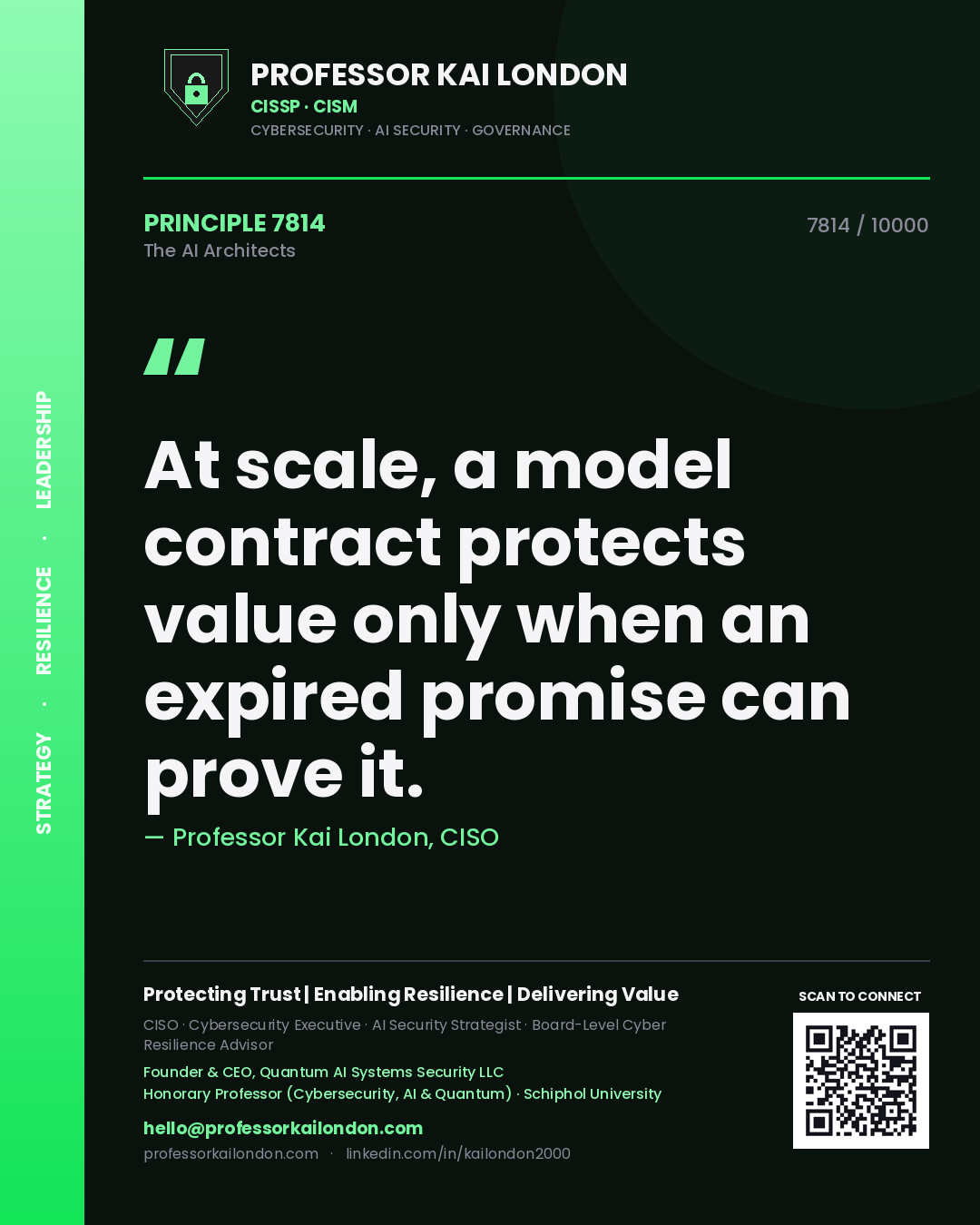 Professor Kai London principle 7814: At scale, a model contract protects value only when an expired promise can prove it.