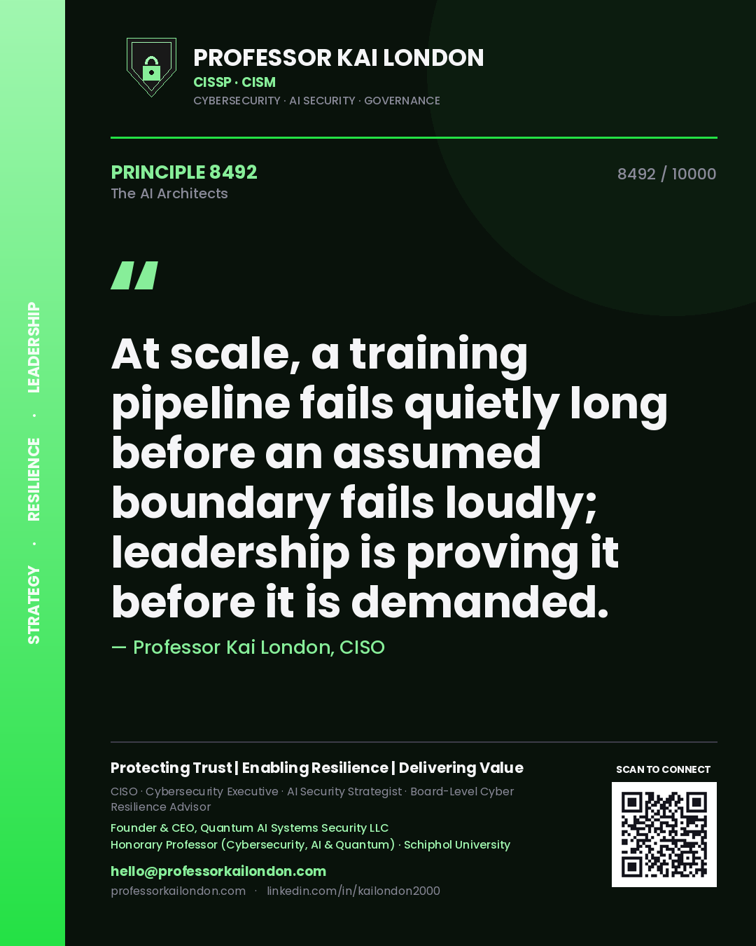 Professor Kai London principle 8492: At scale, a training pipeline fails quietly long before an assumed boundary fails loudly; leadership is proving it before it is demanded.