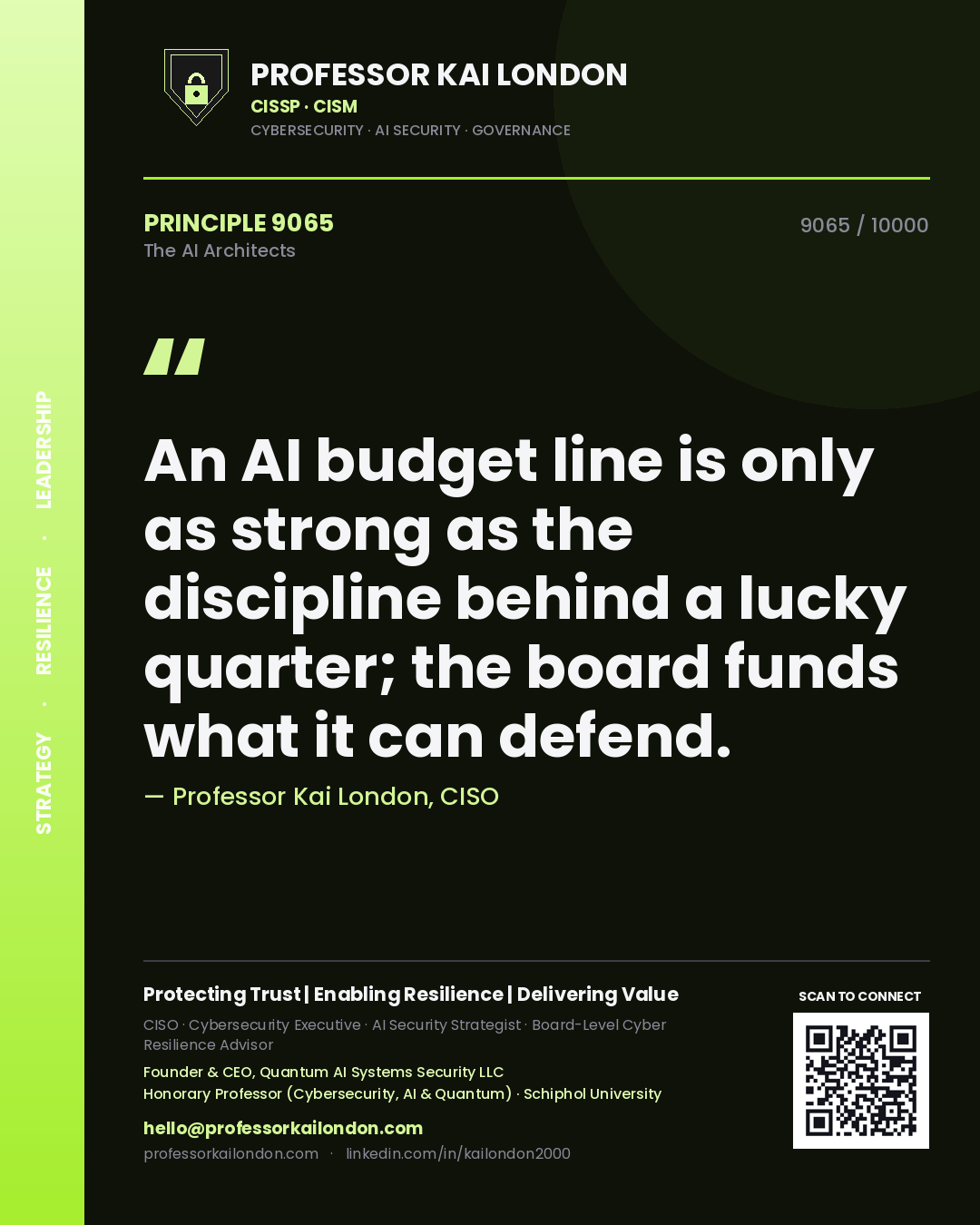 Professor Kai London principle 9065: An AI budget line is only as strong as the discipline behind a lucky quarter; the board funds what it can defend.