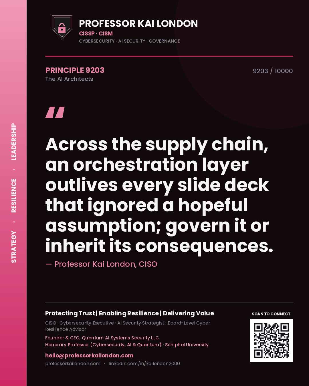 Professor Kai London principle 9203: Across the supply chain, an orchestration layer outlives every slide deck that ignored a hopeful assumption; govern it or inherit its consequences.