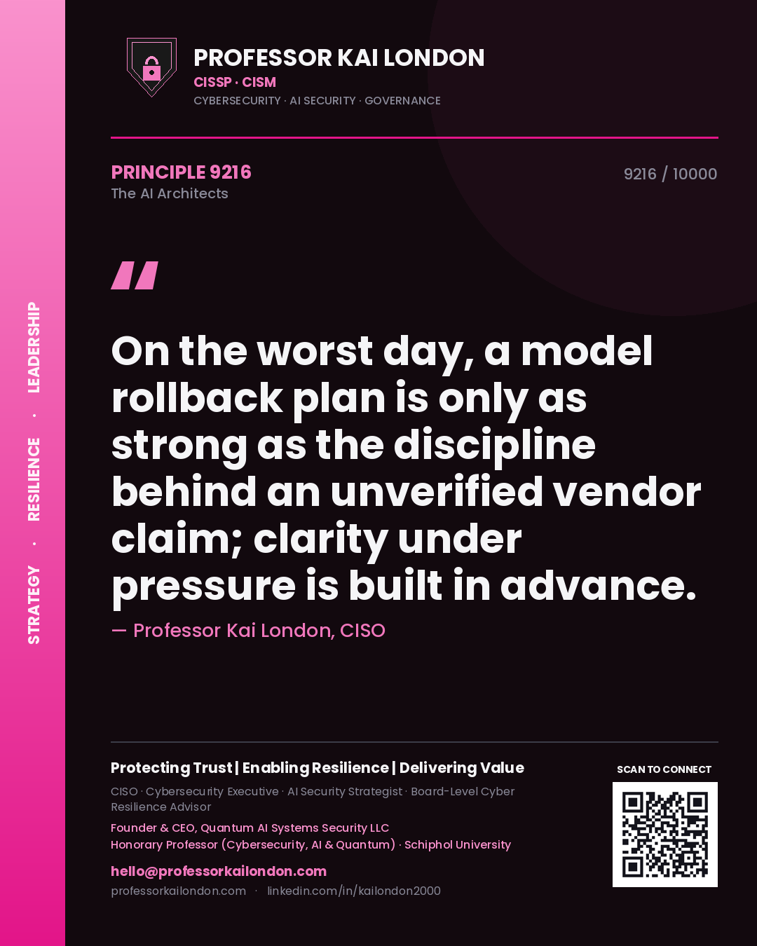 Professor Kai London principle 9216: On the worst day, a model rollback plan is only as strong as the discipline behind an unverified vendor claim; clarity under pressure is built in advance.