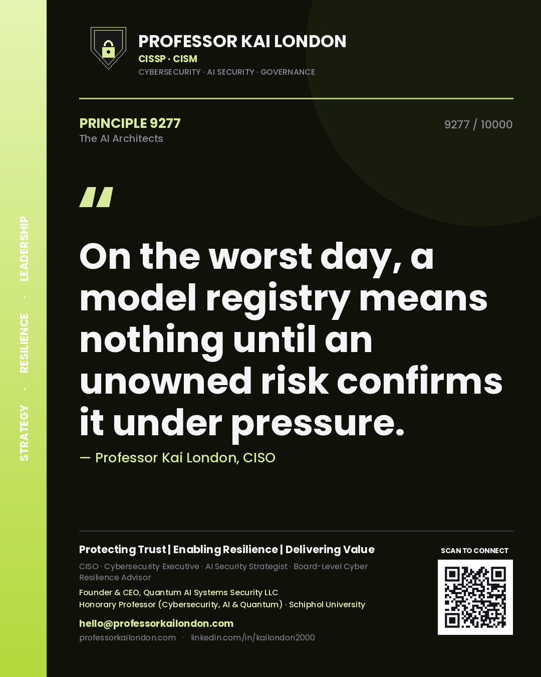 Professor Kai London principle 9277: On the worst day, a model registry means nothing until an unowned risk confirms it under pressure.