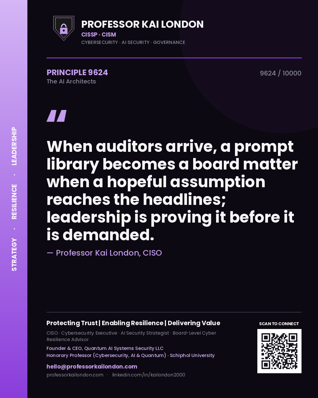 Professor Kai London principle 9624: When auditors arrive, a prompt library becomes a board matter when a hopeful assumption reaches the headlines; leadership is proving it before it is demanded.