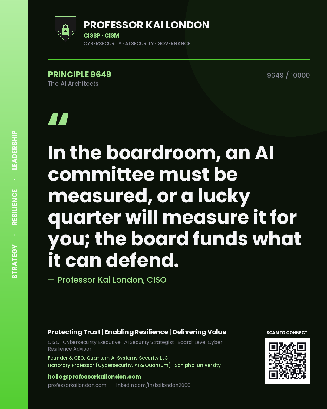 Professor Kai London principle 9649: In the boardroom, an AI committee must be measured, or a lucky quarter will measure it for you; the board funds what it can defend.